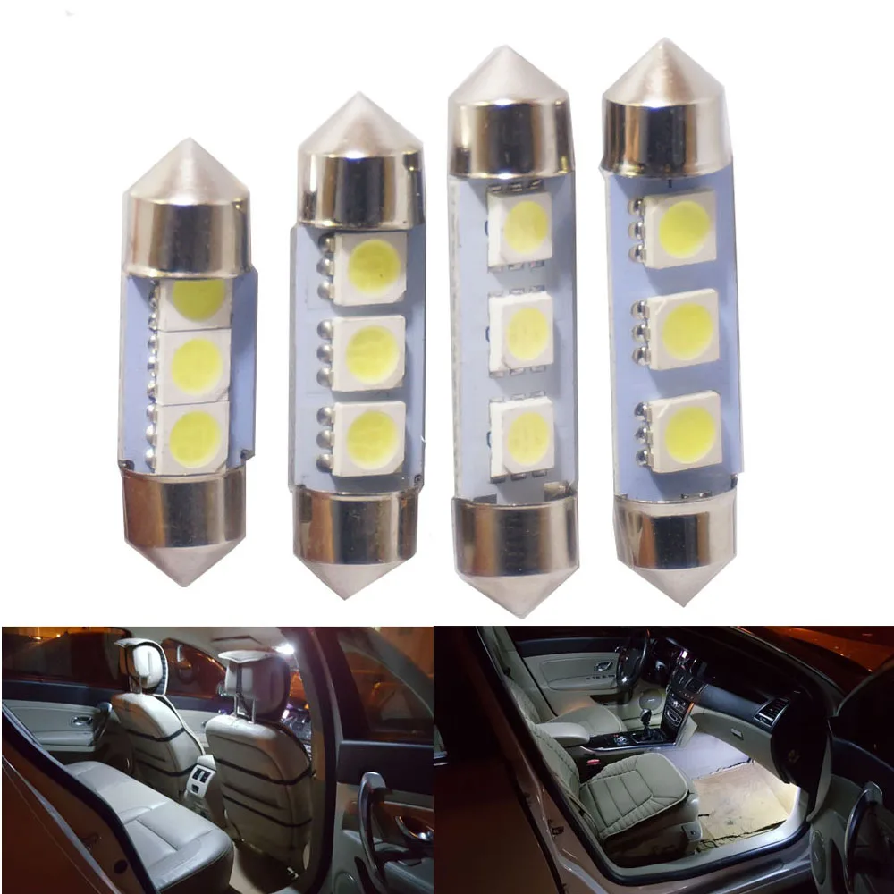 

AORUNYEBAO 4pcs Festoon C5W c10w 3 LED lamp Interior Dome lights Door Light Lamp turn signal Bulb 31mm 36MM 39MM 41MM 12V