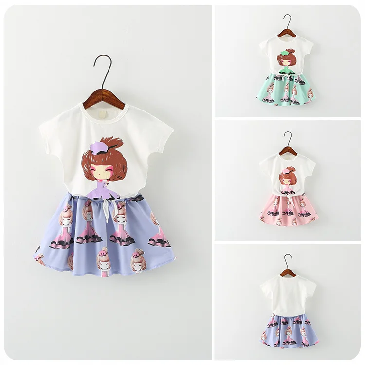

2016 Xinkuan Children's Girl Baby Korean 2 Pieces Set Girl T-Shirt Unlined Upper Garment Printing Short Skirt Suit