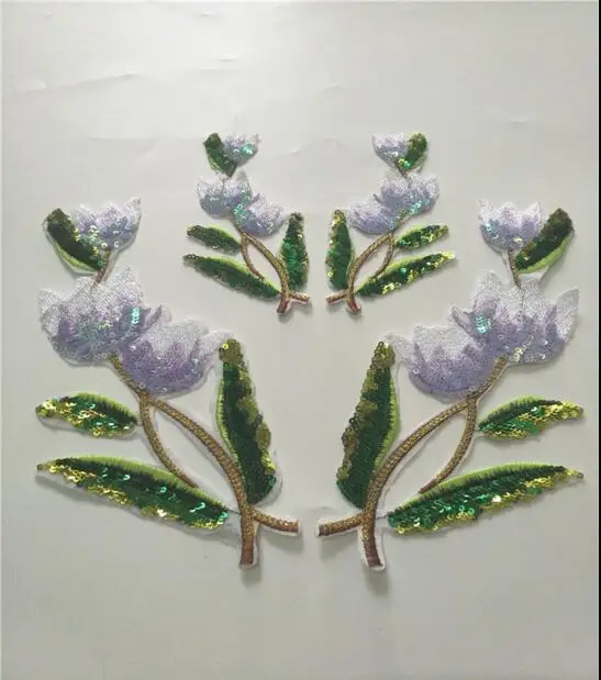 

1pair Sequins Flower Lace Leaves Embroidery Applique Patches Fabric Patches Motif Wedding for Sewing