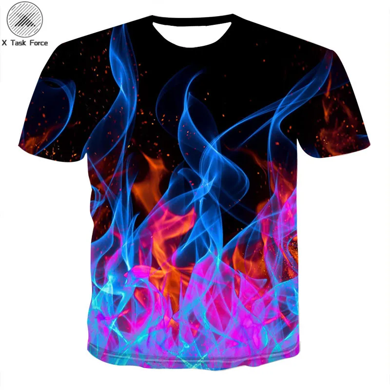 

2018 Male 3D Plus Size S-6XL T shirt Fashion Fire and Ice Patchworked 3d Print Male /Female Tshirt Hip Hop Streatwear Men