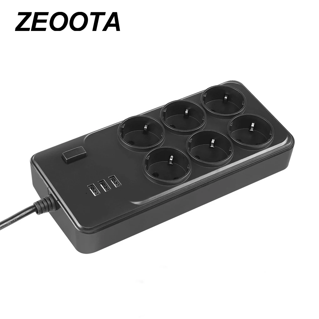 

Power Strip Surge Protection 6 Way EU Plug Outlets Socket with USB 3 Ports Rapid Charger 3.1A/5V ,Switch and 1.5M Extension Cord