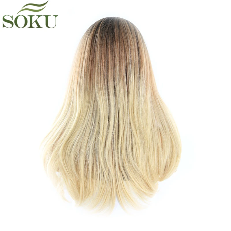 Омбре блонд 13*4 кружевные передние парики с детскими волосами SOKU прямые синтетические кружевные парики для женщин