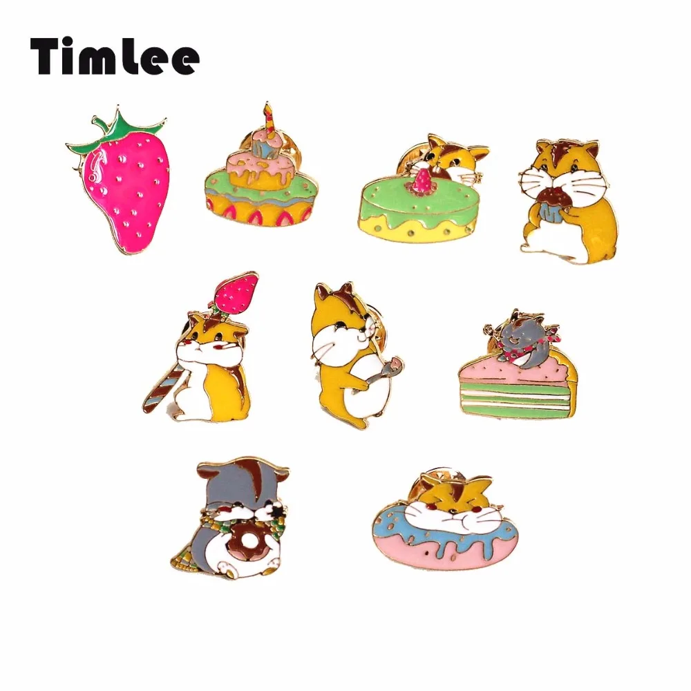 

Timlee X306 Cartoon Cute Cat Strawberry Cake Donuts Metal Brooch Pins Wholesale