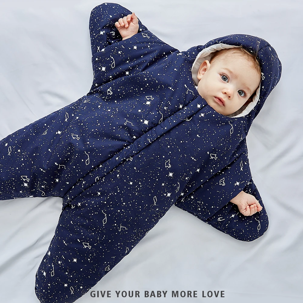 Детский спальный мешок в форме звезды, зимний теплый спальный мешок, Хлопковое одеяло для новорожденных, Пеленальный спальный мешок для детской коляски