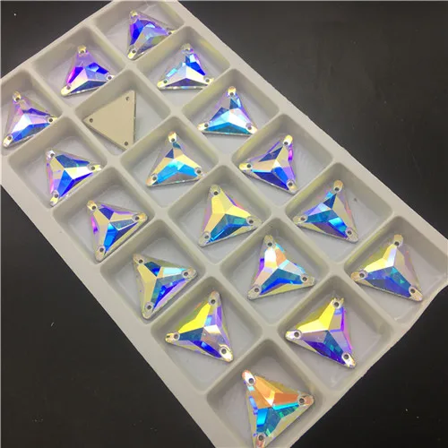 TopStone K9 стекло кристалл 16 мм треугольник пришить Камень плоской задней части шитье бисера Ювелирных изделий смешать больше цветов - Цвет: crystal ab