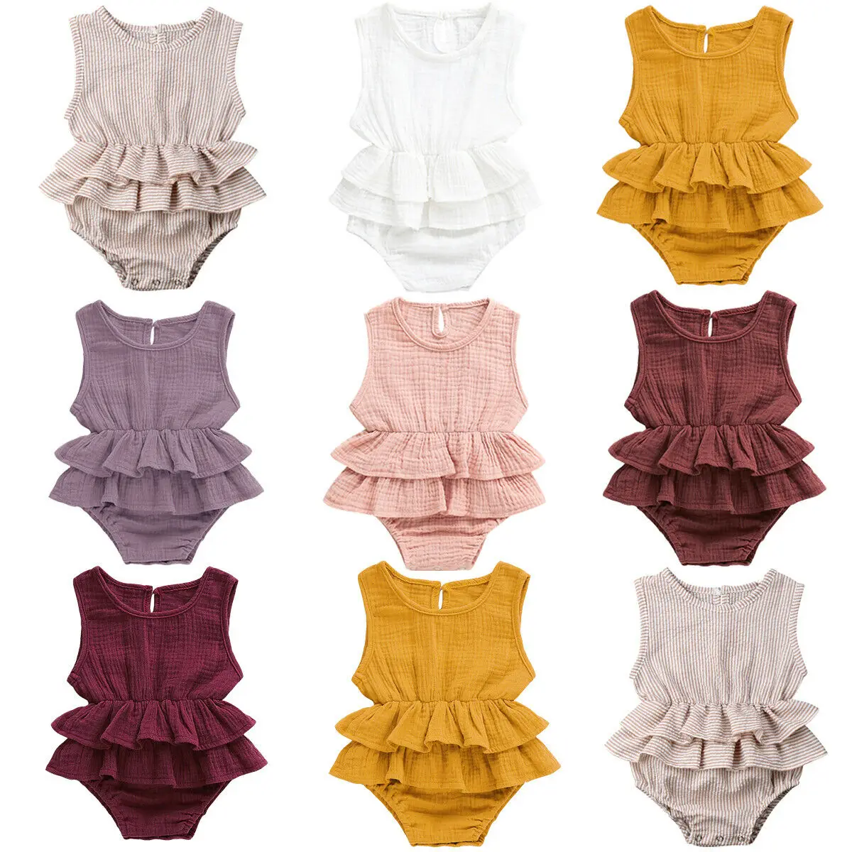 2019 الرضع طفلة بلا أكمام رومبير القطن الكتان تكدرت واحدة قطعة بذلة Playsuit تتسابق 0-24 M 2019 الرضع طفلة بلا أكمام رومبير القطن الكتان تكدرت واحدة قطعة بذلة Playsuit تتسابق 0-24 M