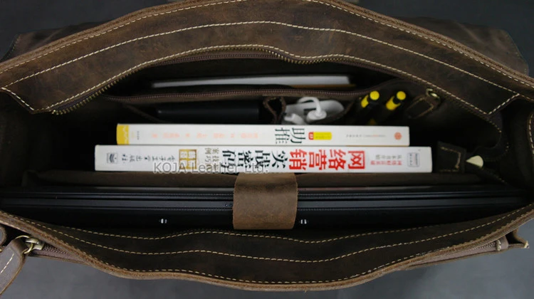 Vintage Crazy Horse Genuine Leather Men Briefcase 15" Laptop Bag Work Business Bag Shoulder Messenger Bag Male Tote Handbag M088 6