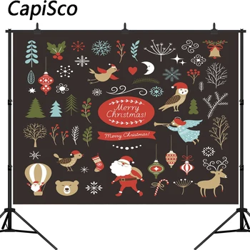 

Capisco Christmas photography backdrops Blackboard Printed Gift Boxes Snow Covered Pine Trees Kids Party Photo Background
