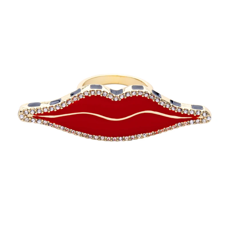 

Bulk Price Red Enamel Crystal Lip Finger Rings 2017 Gold Color Big Personalized Ring For Women Fashion Jewelry Wholesale