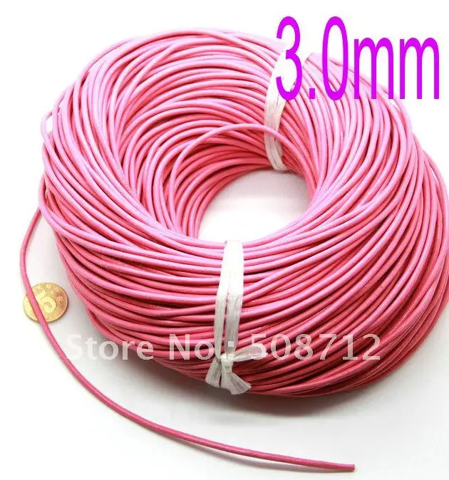 

Free ship!!!3mm hot pink color round smooth genuine leather cord 100meters/roll