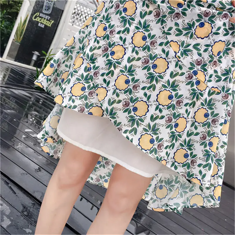 Harajuku Летняя женская юбка мода сломанный цветок Высокая талия нестандартное платье с юбкой-годе оборками Длинная юбка из шифона сексуальные женские юбки