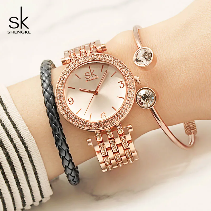 

Shengke Watches Women Brand Luxury Quartz Watch Set Ladies Clock Relogio Feminino 2019 Watches with Bracelet Women's Day Gift