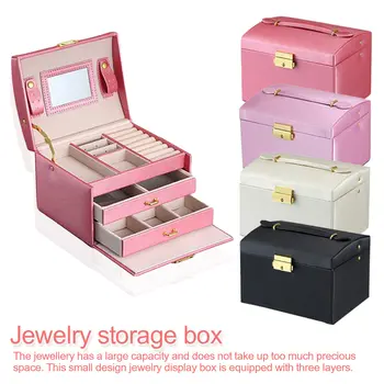 

Leather Jewelry Box Three-layer Double Drawer bracelet Box Jewelry Storage Box cosmetics necklace storage box