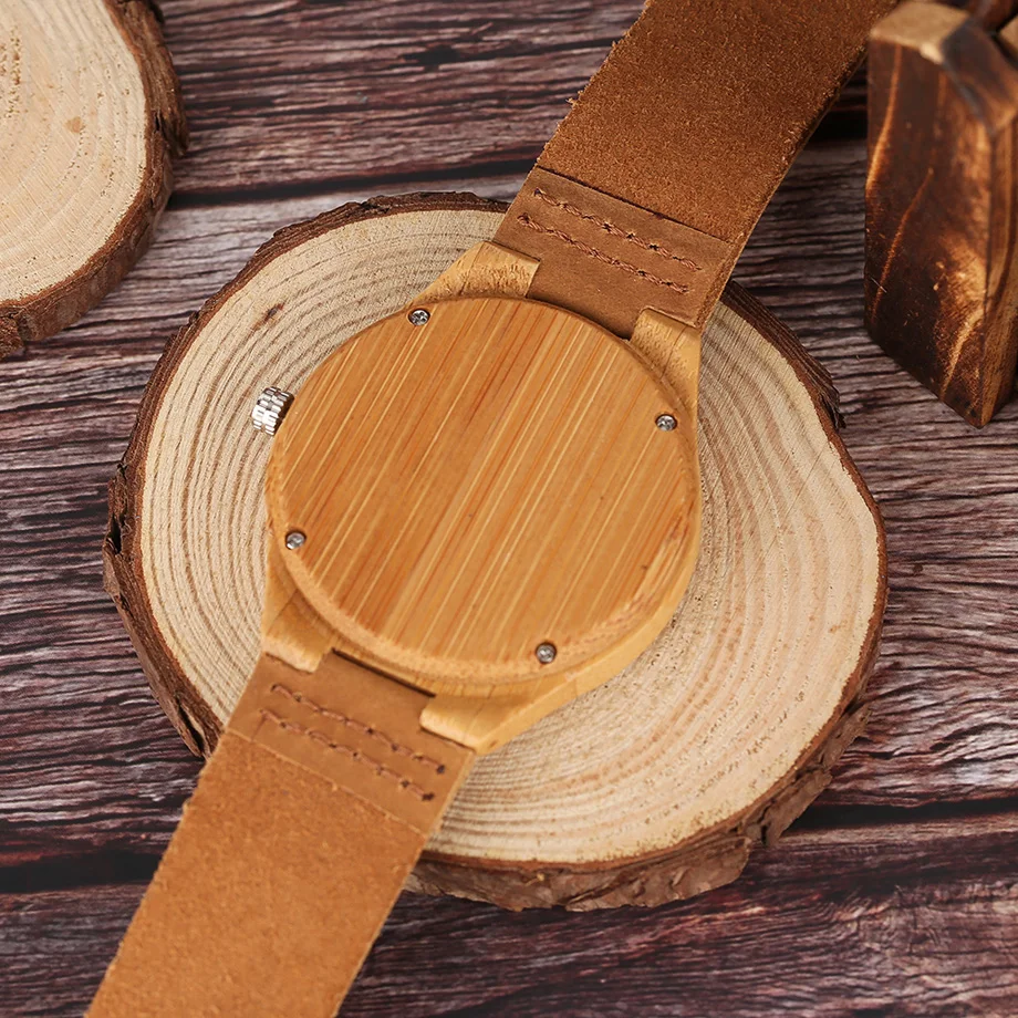 High Quality Men Wood Watch Natural Bamboo Wooden Handamde Lighweight Quartz Wristwatch CatDog Pattern Cute Animal Clock (12)