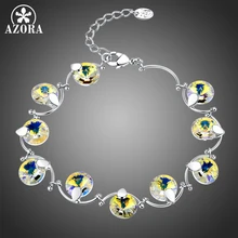 AZORA, Круглый, разноцветный, с австрийскими кристаллами, звеньевая цепочка, браслеты для женщин, белое золото, цвет, ювелирное изделие, подарок TS0184