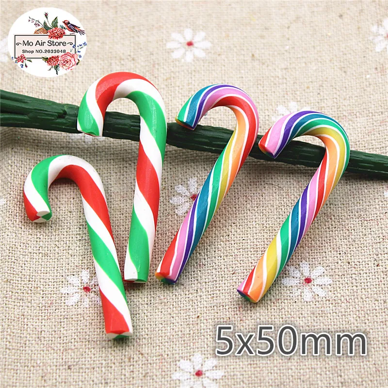 

10pcs polymer clay Christmas Candy canes flat back Cabochon Art Supply Decoration Charm decoration craft