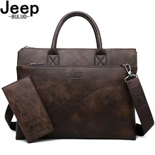 Мужской комплект сумка и кошелек jeep buluo, оранжевый портфель для ноутбука 14", деловая кожаная сумка с ремнем через плечо, портфель для документов, все сезоны