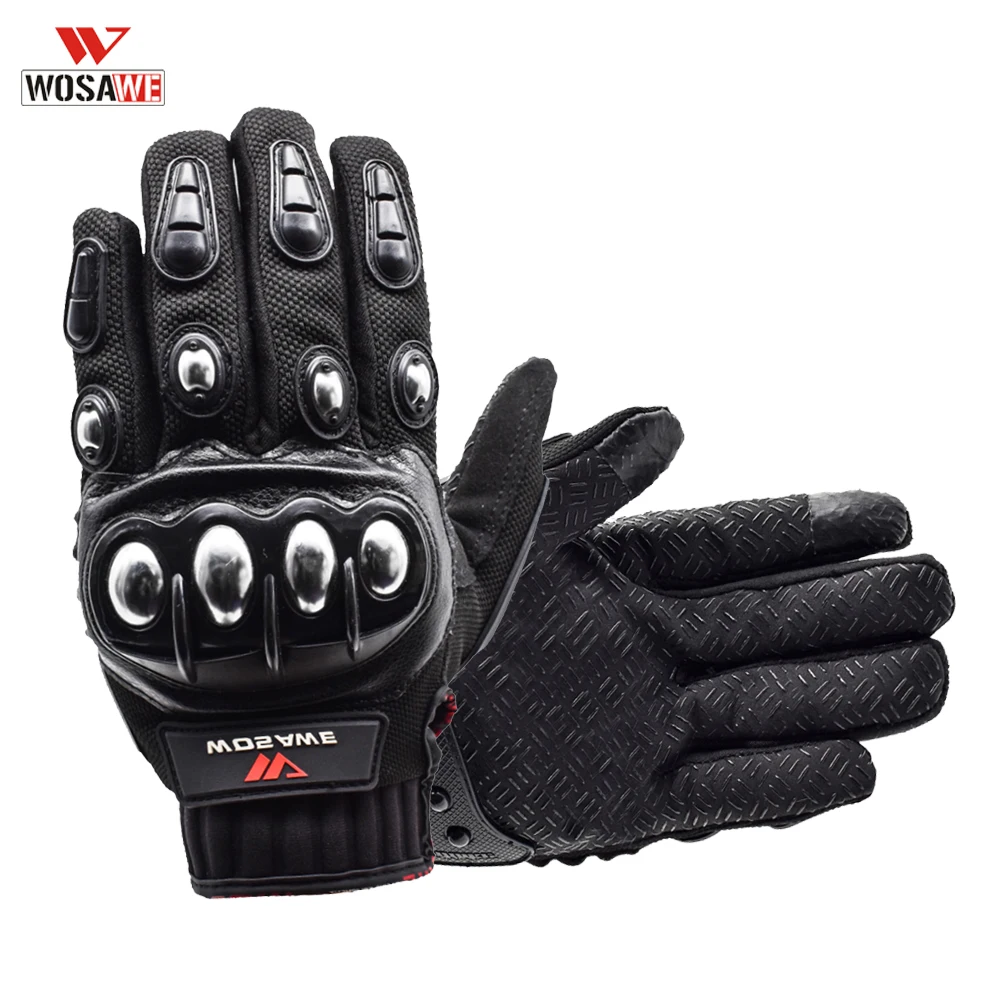 

WOSAWE Stainless Steel Motorcycle Gloves Touch Screen Racing Motorbike Luvas Sports Shockproof Off-road Gloves Guantes Ciclismo