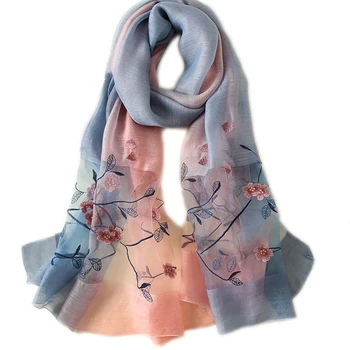 

Women Sunscreen Cape Double Color Shawl Embroidery Print Scarf Female Summer Beach Wraps Soft