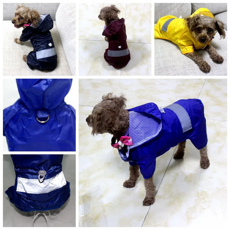 Дождевик для собак светоотражающий комбинезон для животных однотонный дождевик с капюшоном куртка для маленьких собак Bichon одежда Teddy дождевик для собак L