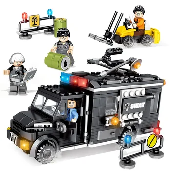 

City police Trucks Military Trunk Satellite Communication Equipment Vehicle Building Blocks Toys For Kids