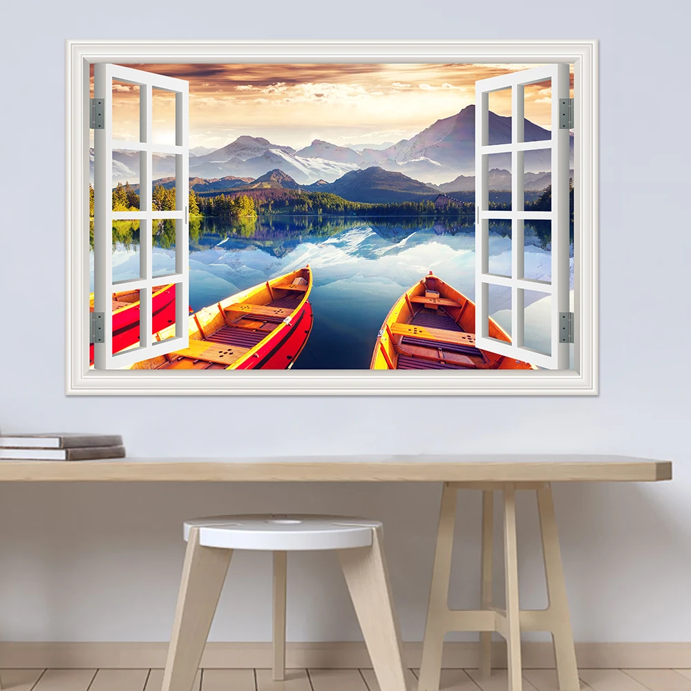 ワンピース3dwindowステッカー風景壁デカール雪山湖自然壁紙ウィンドウ表示ビニール家の装飾リビングルーム Decoration Living Room Home Decor Living Roomwall Decals Aliexpress