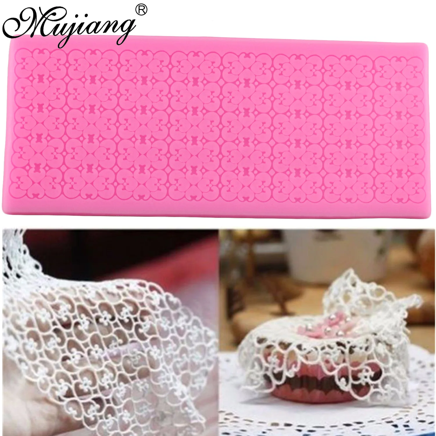 

Mujiang Flower Lace Silicone Mat Sugarcraft Cake Border Fondant Cake Decorating Tools Cupcake Chocolate Gumpaste Moulds