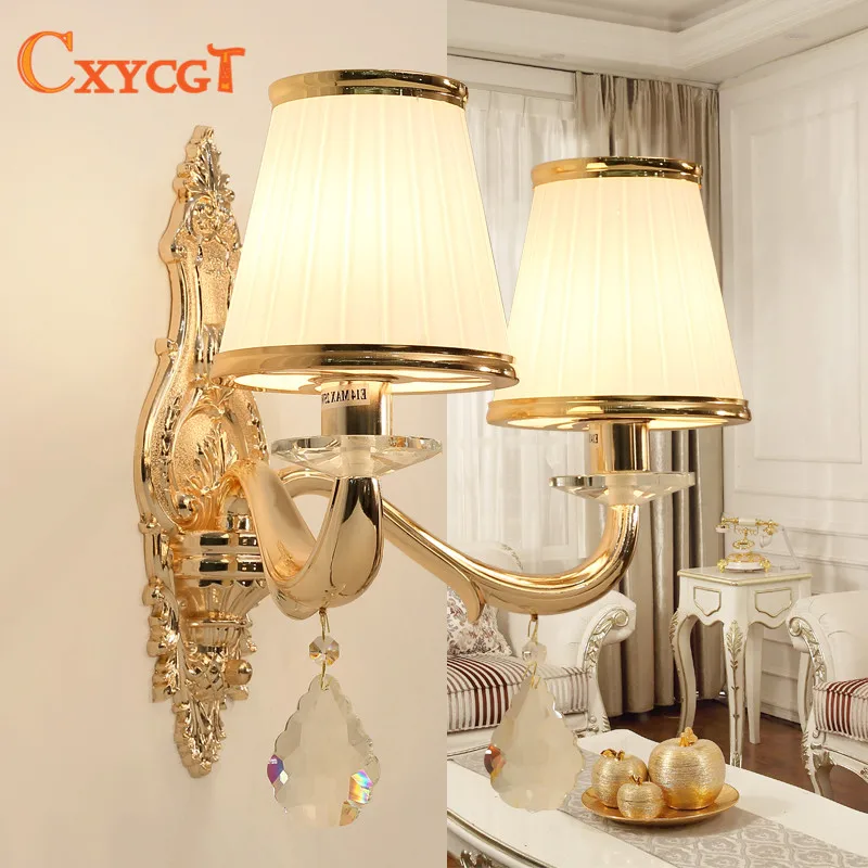 

European crystal LED wall lamp living room double head lamp zinc alloy single head background wall lights aisle bedroom wall lam