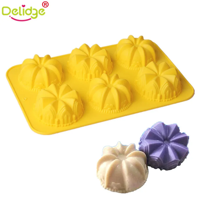 

Delidge 1 pc 6 Holes Small Castle Cake Mold Silicone Crown Castle Church Baking Mold DIY Chiffon Tray mini Muffin Baking Pan