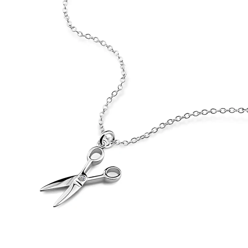 

Girls Fashion Scissors Pendant Necklace Creative 100% 925 Sterling Silver Chocker Woman Chain Solid silver Jewelry Wholesale