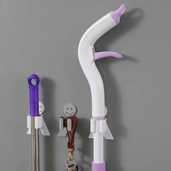 

Punch Free Mop Broom Holder Wall Mounted Storage Rack Clip Wall Holder Kitchen Bathroom Wall Broom Mop Rack