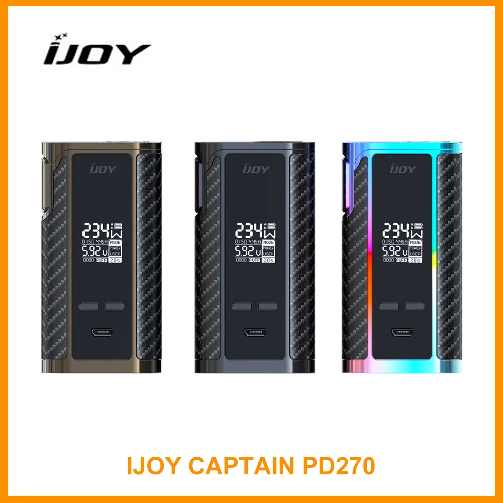

Original IJOY Captain PD270 Box MOD 234W NI/TI/SS TC Vape Mod By Dual 20700 Battery Box Mod Electronic Cigarette