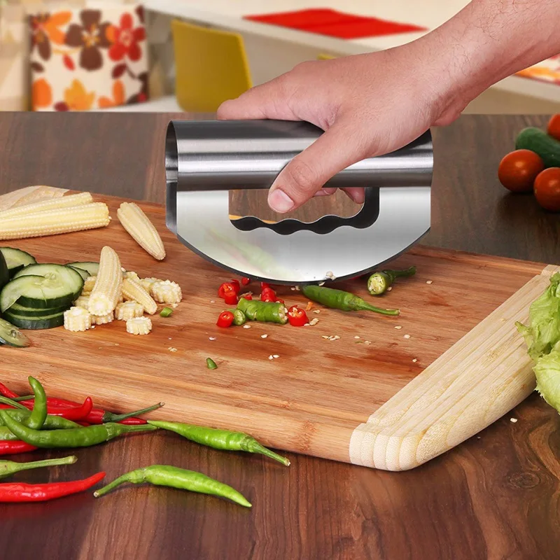 Многофункциональный Премиум нож для резки салата для дома и ресторана нож-измельчитель с двойным лезвием Защитная крышка из нержавеющей стали