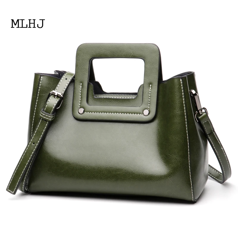 

MLHJ handbags for women 2018 New European and American style fashion wax leather handbag