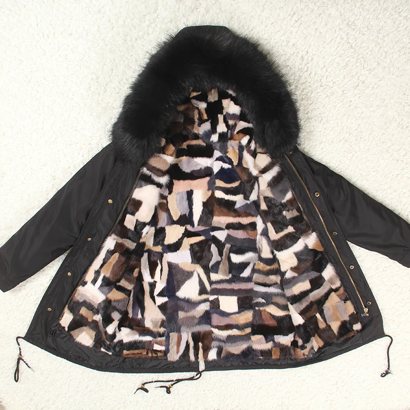 Real Mink fur Parka 2018 Winter Long Coat Women Warm Jackets Womens Real Fur Woman Winter Coats and Jackets 90CM Outerwear