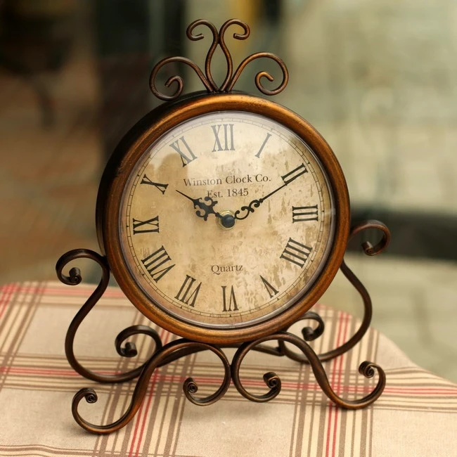 

Europe Antique Style Wrought Iron Desktop Clock with Silent Movement Crafts Home Decoration watch relogio de mesa horloge Clocks