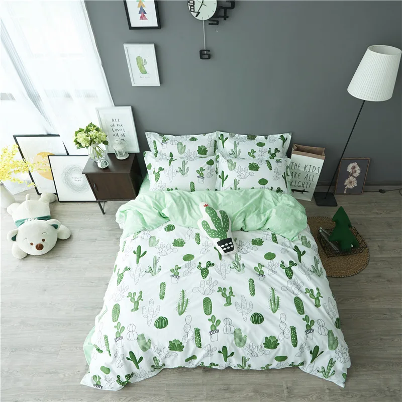 الصبار الطباعة الفراش مجموعة 100% ٪ الفراش البالغين الاطفال نوم مجموعات غطاء لحاف مجموعات ورقة السرير المخدة الكرتون الفراش