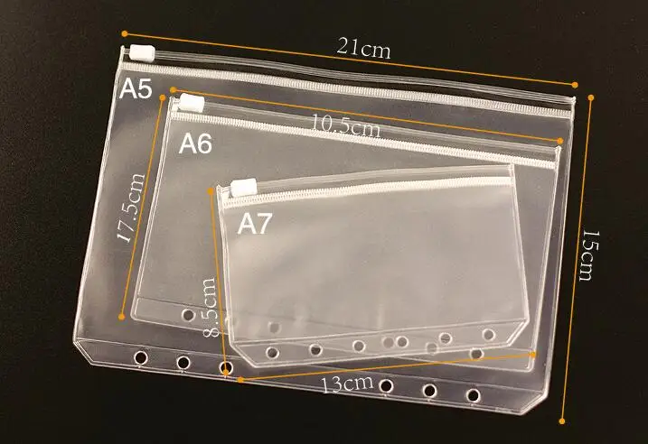 A5/A6/A7 водонепроницаемый ПВХ спираль молнии мешок планировщик прозрачный свободный лист карты мешок