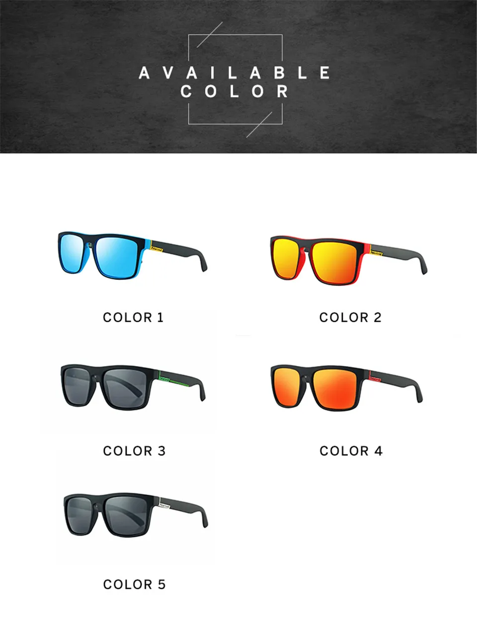 jumlai Fashionable Polarized Sunglasses Men Women Reflective Coating Square Sun Glasses UV400 Driving Fishing Sport Eyewear (3)
