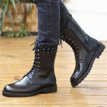 ERRFC/мужские черные модные ботинки зимние теплые дизайнерские ботинки до середины икры с заклепками для верховой езды мужские мотоциклетные ботинки на шнуровке обувь в стиле панк 10