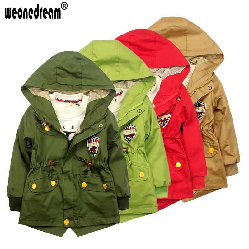 

Baby Boy Trench Coat Long Sleeves Hooded Zipper Jacket Outerwear 2017 Spring and Autumn Windbreaker Children Trench Coat 2-6Y