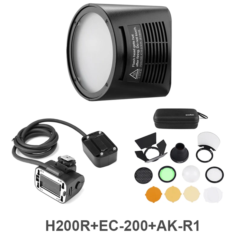 Godox AD200 Flash Accessory EC-200 WITSTRO H200R Round Flash Head Extension Head AK-R1 Color Temperature Reflector Godox - Color: H200R EC-200 AK-R1