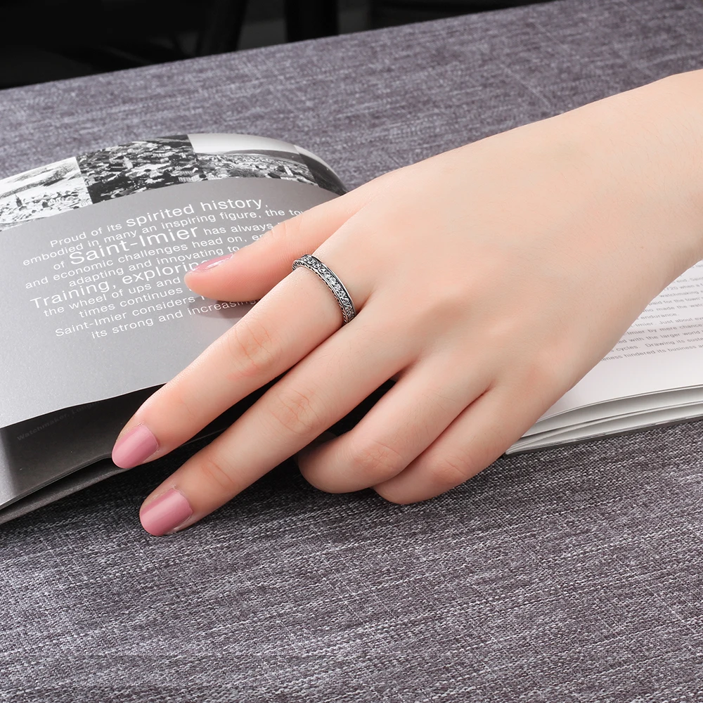 Classic Soild 925 Sterling Silver Rings For Women A Row Cubic Zirconia Elegant Wedding Jewelry Gifts For Her (JewelOra RI102871)