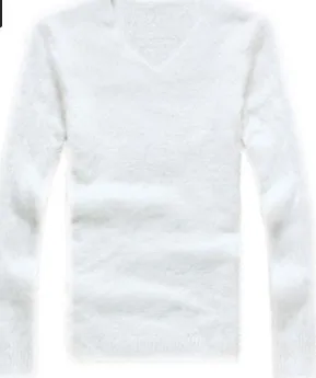 C1304-2 осень и зима мужской модный чистый цвет тонкий v-образный вырез вязаный теплый свитер дешево оптом - Цвет: Белый