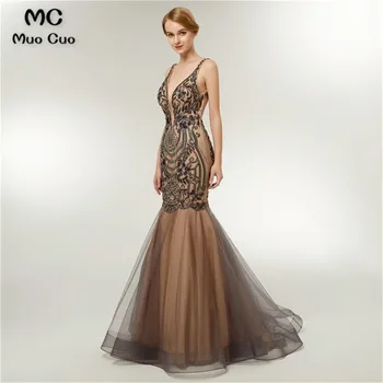 

2018 Elegant Mermaid Prom dresses Long with Beaded Crystals Vestidos de fiesta Tulle dress for graduation Evening Prom Dresses