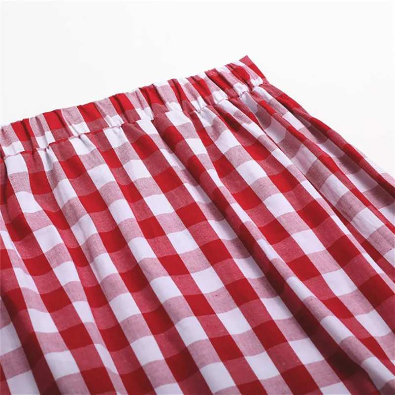 New Fashion 2018 Summer style skirts womens Plaid Casual Ruffled Button Party Slit High Waist Mid-Calf Skirt Femme Saia Y18#N (11)