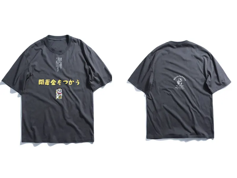 GONTHWID футболки с принтом японского кота Фортуны уличная Мужская Harajuku Lucky Cat повседневные топы с коротким рукавом футболки мужские футболки