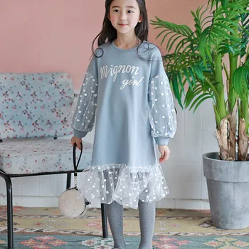 

Girl Teens Letter Dress Long Sleeve Vestidos 2018 Christmas princess Lace Patchwork Dress Fall Hoodies Dresses Kids Clothes