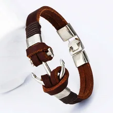 Homens Genuíno Artesanal De Couro Pulseira Para Homens Jóias Charme Cowboy Estilo Punk Pulseiras & Bangles Liga Âncora Acessórios Masculinos