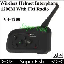 Vnetphone V4 Helmet Intercom Headset 1200M 4 Riders Intercomunicador Motorcycle Bluetooth Wireless Interphone With FM Radio